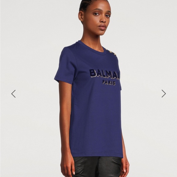 BALMAIN Flocked Logo T-Shirt With Buttons / BRAND NEW - Picture 4 of 12